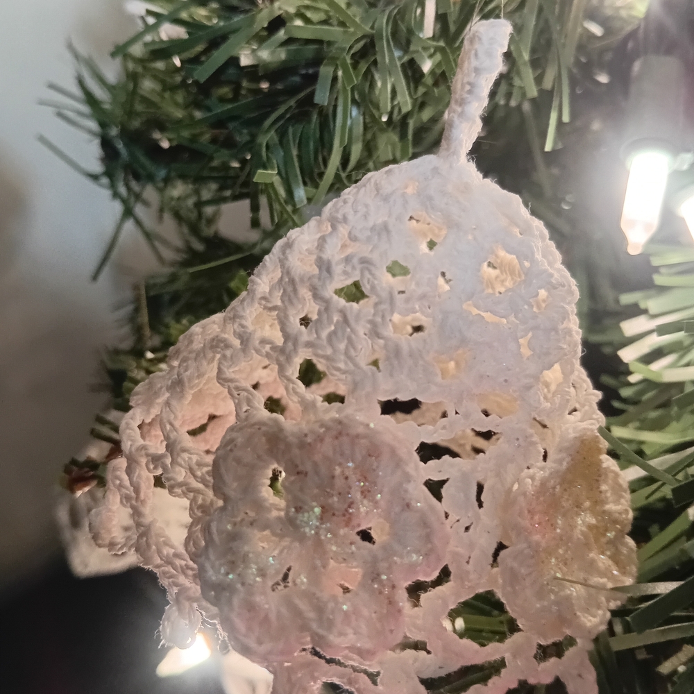 Crochet Floral Bell Ornament in Pink and Cream